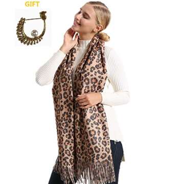 Women's Winter Leopard Scarf With Tassels Animal Print Oversized Premium Fashion Shawl Wrap Scarves ...