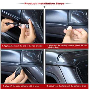 JeCar Hardtop Rain Diverter ABS Drip Rail Extension Rain Gutter Exterior Accessories Compatible with Jeep Wrangler 2018-2023 JL JLU & 2020-2023 Jeep Gladiator JT, 1 Pair