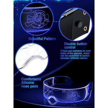 TOODOO 4 Pairs LED Visor Glasses Light up Glasses Futuristic Luminous Rave Glasses 7 Colors 4 Modes for Club Christmas Party (Cool Style)