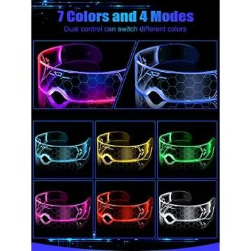 TOODOO 4 Pairs LED Visor Glasses Light up Glasses Futuristic Luminous Rave Glasses 7 Colors 4 Modes for Club Christmas Party (Cool Style)