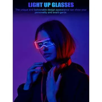 TOODOO 4 Pairs LED Visor Glasses Light up Glasses Futuristic Luminous Rave Glasses 7 Colors 4 Modes for Club Christmas Party (Cool Style)