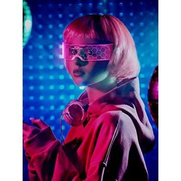 TOODOO 4 Pairs LED Visor Glasses Light up Glasses Futuristic Luminous Rave Glasses 7 Colors 4 Modes for Club Christmas Party (Cool Style)