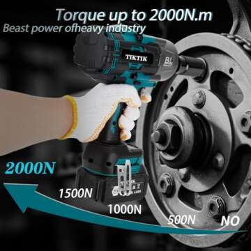 TIKTIK 2000Nm Cordless Impact Gun, 3/4" Brushless High Torque Impact Wrench,5500RPM Power Impact Wre...