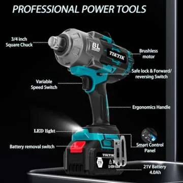 TIKTIK 2000Nm Cordless Impact Gun, 3/4" Brushless High Torque Impact Wrench,5500RPM Power Impact Wrenches w/ 2 * 4.0Ah Battery & Fast Charger,21V Electric Impact Wrenche for Car/Truck RV/Mower