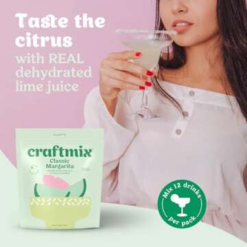 Craftmix Classic Margarita, Makes 12 Drinks, Skinny Margarita Cocktail Mixers - Mocktail Drink Mixers - Made With Real Fruit - Vegan Low-Carb, Low-Sugar, Non-GMO, Dairy Free, Gluten Free, Easy to Mix
