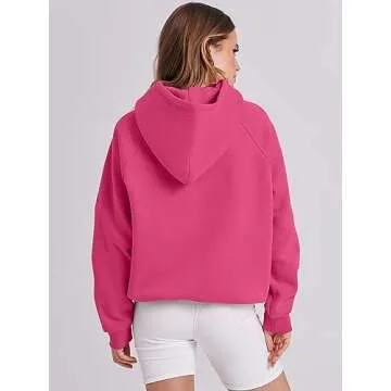 ANRABESS Women Hoodies Oversized Fleece Long Sleeve Comfy Casual Basic Pullover Sweatshirts 2025 Fall Outfits Sweater Hot Pink Medium