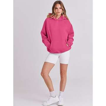 ANRABESS Women Hoodies Oversized Fleece Long Sleeve Comfy Casual Basic Pullover Sweatshirts 2025 Fall Outfits Sweater Hot Pink Medium