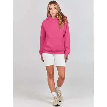 ANRABESS Women Hoodies Oversized Fleece Long Sleeve Comfy Casual Basic Pullover Sweatshirts 2025 Fall Outfits Sweater Hot Pink Medium