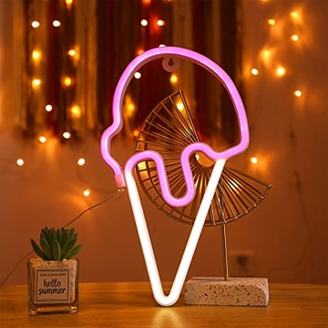 YAOZHOU Ice Cream Signs Neon Lights, Kawaii Room Decor Christmas Gift for Teen Girls Battery or USB ...