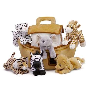 Plush Noah's Ark with Animals - Six (6) Stuffed Animals in Play Ark Carrying Case