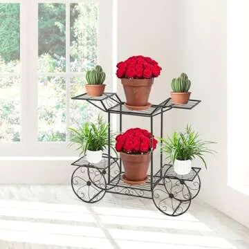 Sorbus® Garden Cart Stand & Flower Pot Plant Holder Display Rack, 6 Tiers, Parisian Style - Perfect for Home, Garden, Patio (Black)