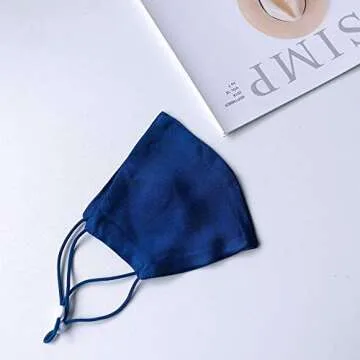 ROSEWARD 100% Mulberry Silk Face Cloth Mask for Women Men Breathable Reusable Adjustable-Navy Blue