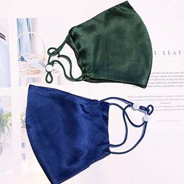 ROSEWARD 100% Mulberry Silk Face Cloth Mask for Women Men Breathable Reusable Adjustable-Navy Blue