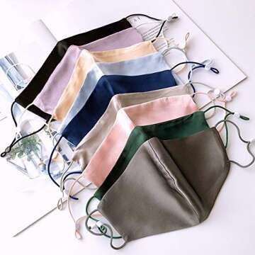 ROSEWARD 100% Mulberry Silk Face Cloth Mask for Women Men Breathable Reusable Adjustable-Navy Blue