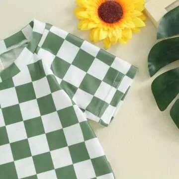 Toddler Boy Checkered Rashguard Swimwear for Sun Protection