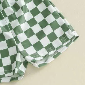 Toddler Boy Checkered Rashguard Swimwear for Sun Protection
