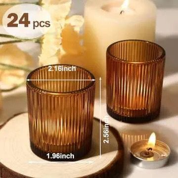 24 Pack Vintage Amber Votive Candle Holders, Glass Candle Holders for Table Centerpiece, Small Tealight Candle Holders for Home Decor, Tea Lights Candle Holders for Party,Fall Decor, Boho Decor