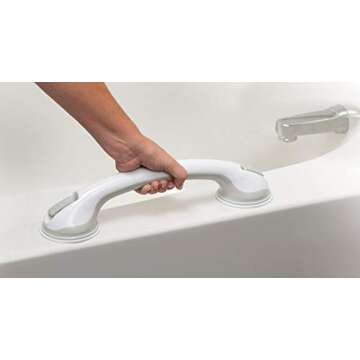 Safe-er-Grip Changing Lifestyles Suction Cup Grab Bars For Bathtubs & Showers; Safety Bathroom Assist Handle, White & Grey, 16 Inches