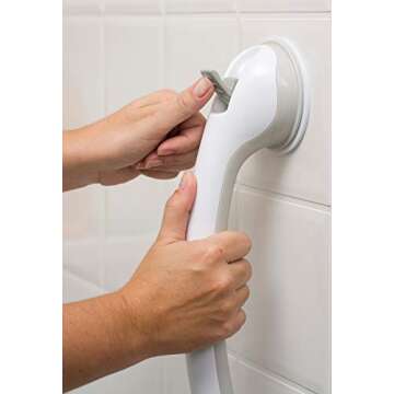 Safe-er-Grip Changing Lifestyles Suction Cup Grab Bars For Bathtubs & Showers; Safety Bathroom Assist Handle, White & Grey, 16 Inches