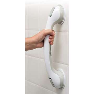 Safe-er-Grip Changing Lifestyles Suction Cup Grab Bars For Bathtubs & Showers; Safety Bathroom Assist Handle, White & Grey, 16 Inches