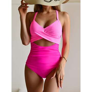 Eomenie Women's One Piece Swimsuits Tummy Control Cutout High Waisted Bathing Suit Wrap Tie Back 1 Piece Swimsuit Pink Color Block