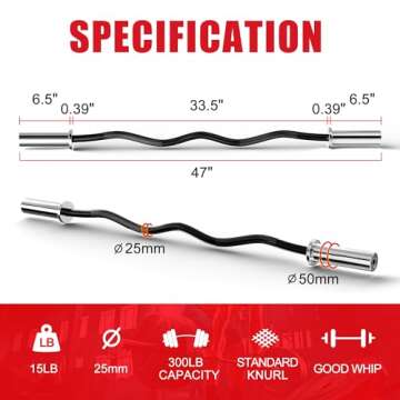 Holleyweb Olympic Barbell Curl Bar EZ Bar Strength Training Bar Threaded Chrome Barbell Bar for Weig...