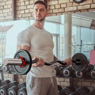 Holleyweb Olympic Barbell Curl Bar EZ Bar Strength Training Bar Threaded Chrome Barbell Bar for Weightlifting, Hip Thrusts, Squats and Lunges, Black, 47 inches (A-YD04002)