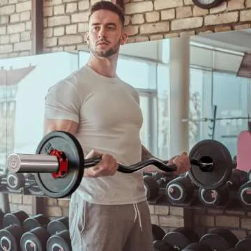 Holleyweb Olympic Barbell Curl Bar EZ Bar Strength Training Bar Threaded Chrome Barbell Bar for Weightlifting, Hip Thrusts, Squats and Lunges, Black, 47 inches (A-YD04002)