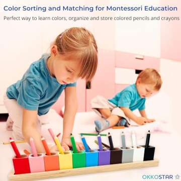 OKKOSTAR Montessori Crayon Organizer for Kids - Wooden Colored Pencil Holder - 11 Cups on a Stand - Crayon Caddy - Marker Storage Organizer - Color Pencil Crayons NOT included (Large)