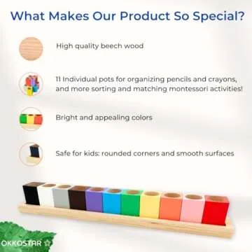 OKKOSTAR Montessori Crayon Organizer - 11 Bright Cups for Kids