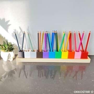 OKKOSTAR Montessori Crayon Organizer for Kids - Wooden Colored Pencil Holder - 11 Cups on a Stand - Crayon Caddy - Marker Storage Organizer - Color Pencil Crayons NOT included (Large)