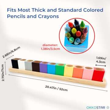 OKKOSTAR Montessori Crayon Organizer for Kids - Wooden Colored Pencil Holder - 11 Cups on a Stand - Crayon Caddy - Marker Storage Organizer - Color Pencil Crayons NOT included (Large)