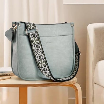 HKCLUF Crossbody Bags for Women Trendy Vegan Leather Hobo Handbags With 2 Adjustable Guitar Strap Crossbody Bucket Purse for Women(Green)