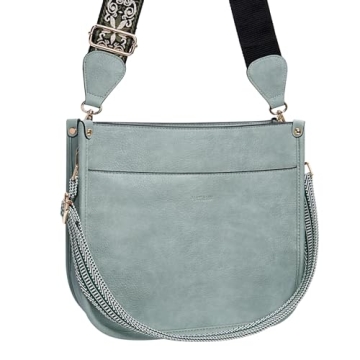 HKCLUF Crossbody Bags for Women Trendy Vegan Leather Hobo Handbags With 2 Adjustable Guitar Strap Crossbody Bucket Purse for Women(Green)