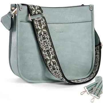 HKCLUF Crossbody Bags for Women Trendy Vegan Leather Hobo Handbags With 2 Adjustable Guitar Strap Crossbody Bucket Purse for Women(Green)