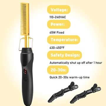 Electric Hot Comb Hair Straightener Electrical Straightening Comb Curling Iron for Natural Black Hair Wigs with Wide Tooth Comb, Rat Tail Comb, Wax Stick
