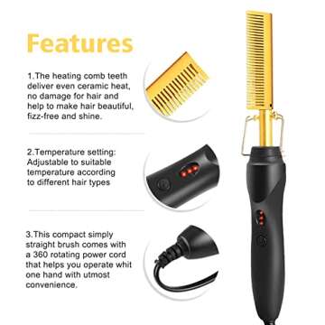 Electric Hot Comb Hair Straightener Electrical Straightening Comb Curling Iron for Natural Black Hair Wigs with Wide Tooth Comb, Rat Tail Comb, Wax Stick