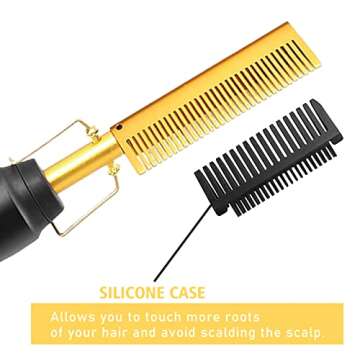 Electric Hot Comb Hair Straightener Electrical Straightening Comb Curling Iron for Natural Black Hair Wigs with Wide Tooth Comb, Rat Tail Comb, Wax Stick
