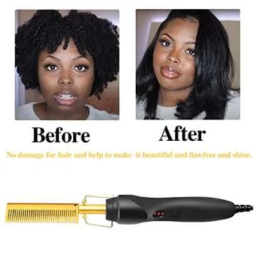 Electric Hot Comb Hair Straightener Electrical Straightening Comb Curling Iron for Natural Black Hair Wigs with Wide Tooth Comb, Rat Tail Comb, Wax Stick