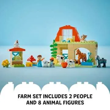 LEGO DUPLO Town Caring for Animals at The Farm Building Toys Playset - Learning, Educational Toys for Toddlers & Preschool, Ages 2+ - Building Blocks for Pretend Play Set W/Animal Figures - 10416