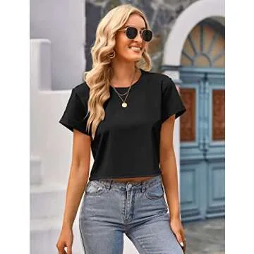 MEROKEETY Women’s Chic Cropped T-Shirt for Summer