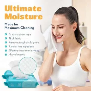 AllSett Health Body Wipes for Adults Bathing No Rinse - Extra Large 8" x 12" (200 count) Incontinence Disposable Washcloths, Aloe Vera, Vitamin E