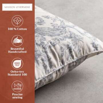 Maison d' Hermine Decorative Pillow Cover 100% Cotton 18 Inch x 18 Inch Toile Washable Cushion Cover...