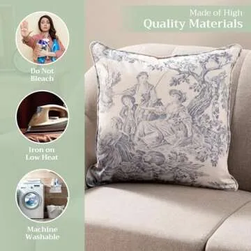 Maison d' Hermine Decorative Pillow Cover 100% Cotton 18 Inch x 18 Inch Toile Washable Cushion Covers with Invisible Zipper for Couch, Bedroom, Home, The Miller - Paloma Grey - Spring/Summer