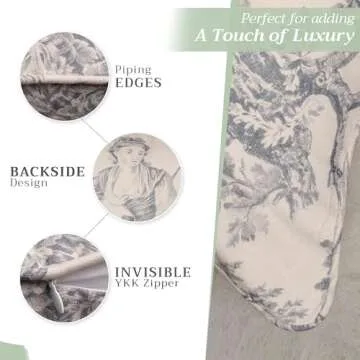 Maison d' Hermine Decorative Pillow Cover 100% Cotton 18 Inch x 18 Inch Toile Washable Cushion Covers with Invisible Zipper for Couch, Bedroom, Home, The Miller - Paloma Grey - Spring/Summer