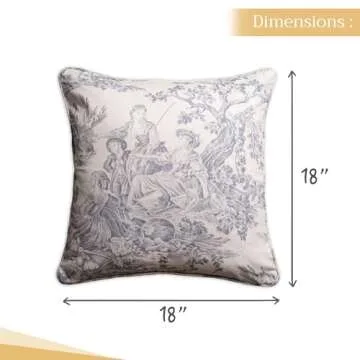 Maison d' Hermine Decorative Pillow Cover 100% Cotton 18 Inch x 18 Inch Toile Washable Cushion Covers with Invisible Zipper for Couch, Bedroom, Home, The Miller - Paloma Grey - Spring/Summer