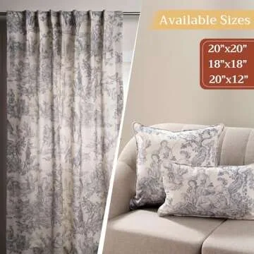 Maison d' Hermine Decorative Pillow Cover 100% Cotton 18 Inch x 18 Inch Toile Washable Cushion Covers with Invisible Zipper for Couch, Bedroom, Home, The Miller - Paloma Grey - Spring/Summer