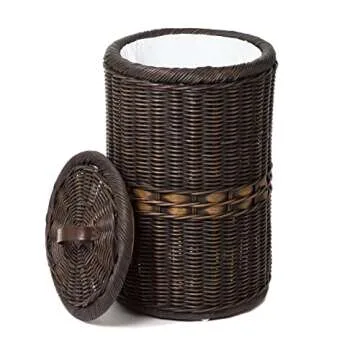 Stylish Wicker Trash Basket with Metal Liner - 15.5 in Dia