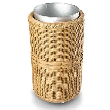 Stylish Wicker Trash Basket with Metal Liner - 15.5 in Dia