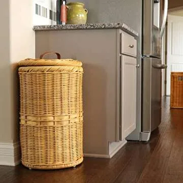 Stylish Wicker Trash Basket with Metal Liner - 15.5 in Dia